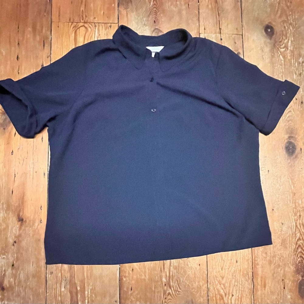 CJ Banks Dark Blue Casual Button Down Lightweight Shirt
